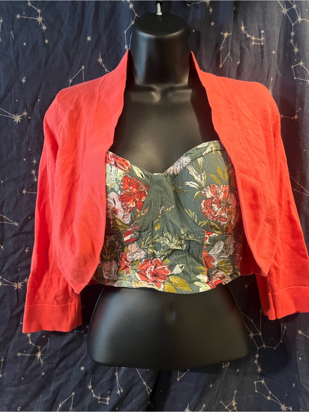 Coral Cropped Bolero with Floral Bustier Top